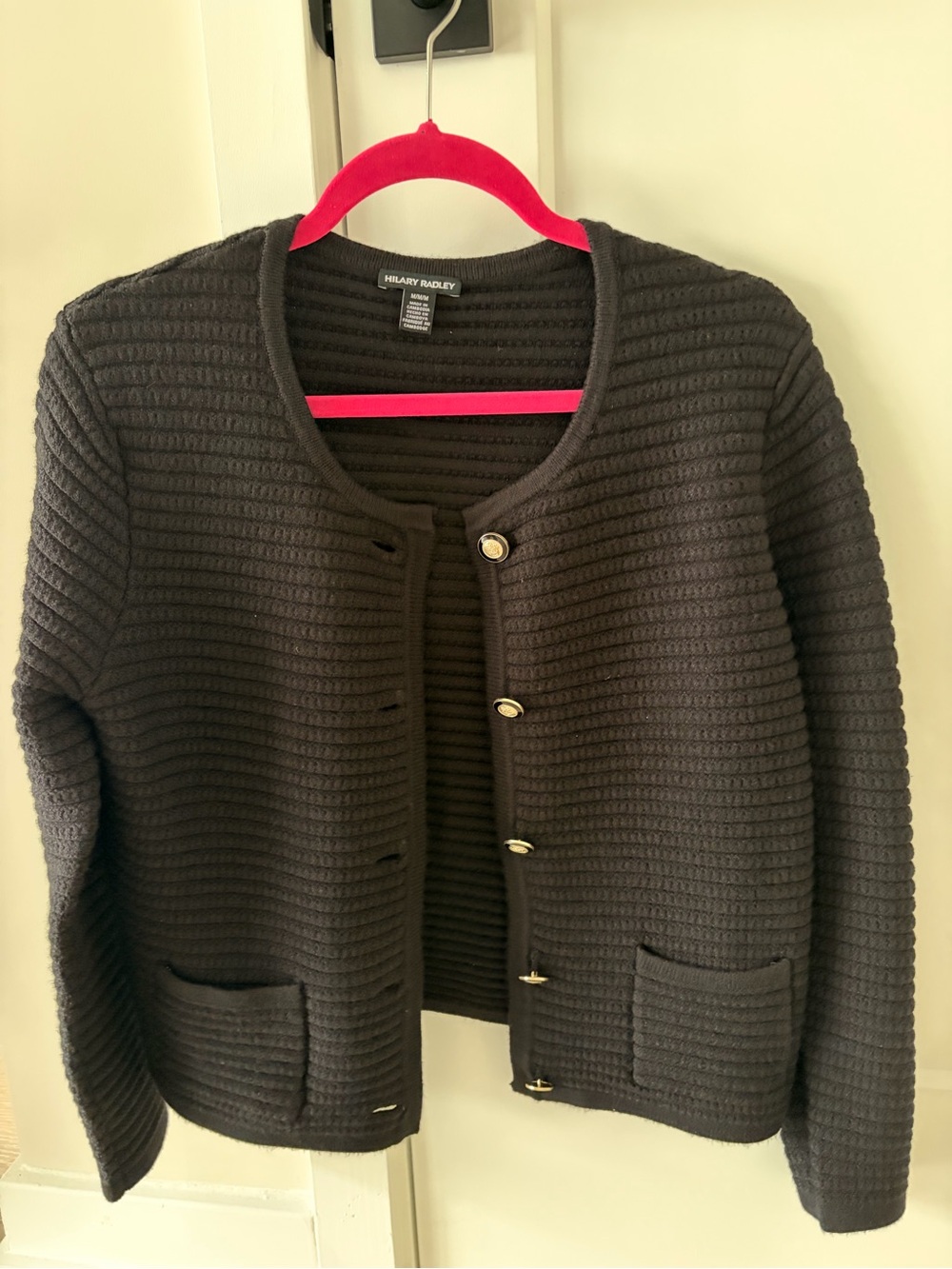 Hilary Radley Black Textured Button-Front Cardigan
